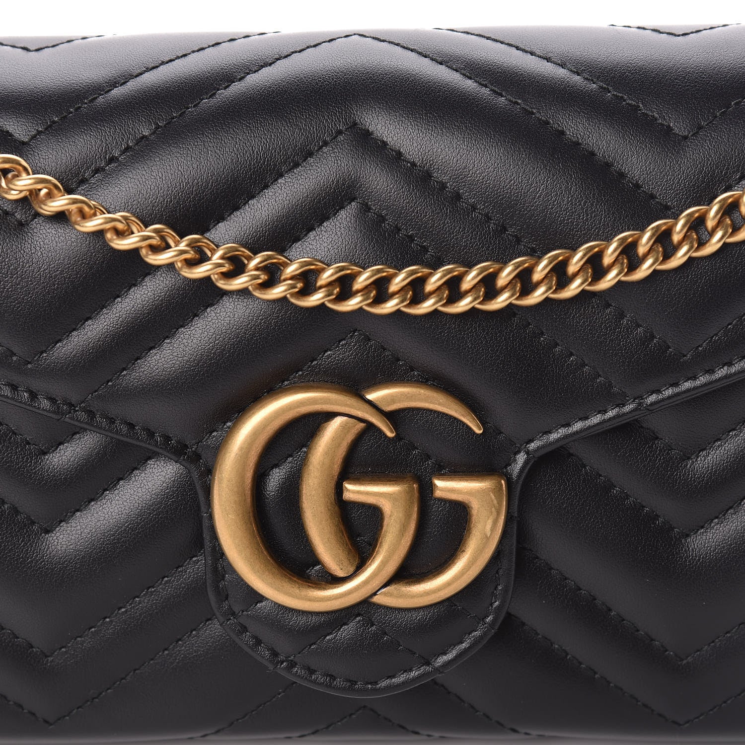 Gucci Calfskin Matelasse GG Marmont Chain Wallet Black 7 of 9