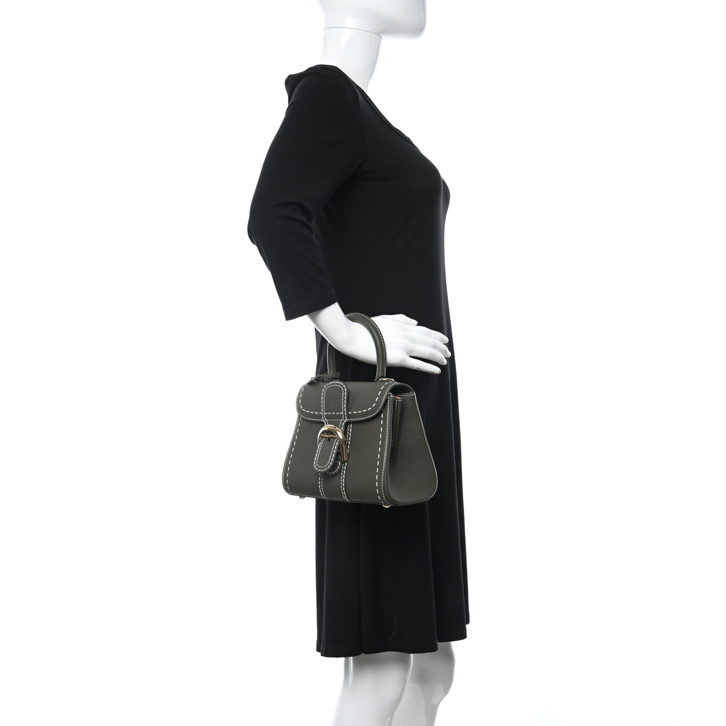 Grained Rodeo Calfskin Surpique Mini Brillant Satchel Kaki Ivory