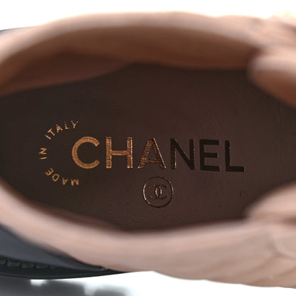 Chanel Shiny Lambskin Quilted Lace Up Combat Boots 35 Beige Black 8 of 8