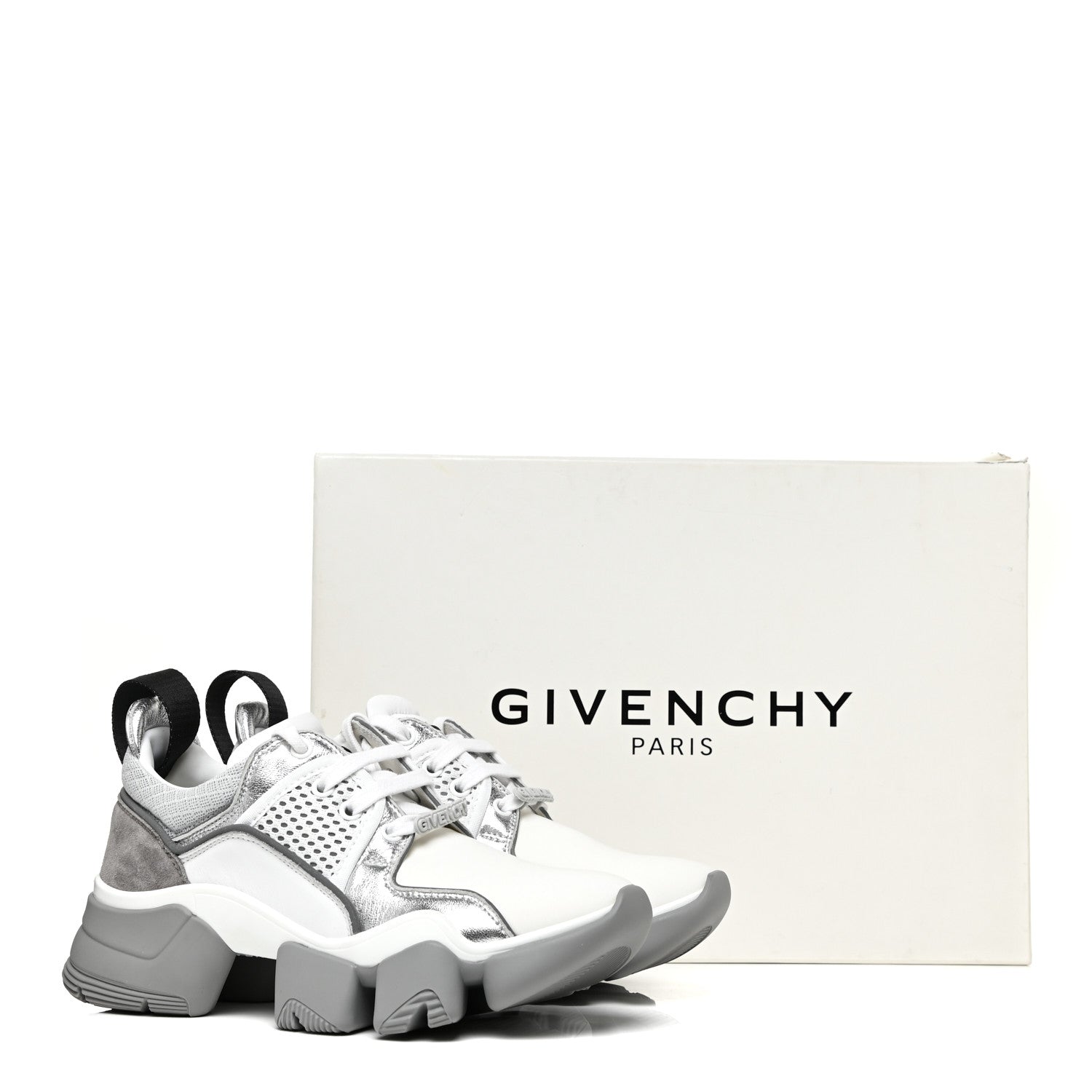 Givenchy Metallic Calfskin Neoprene Suede Mesh Baisse Jaw Low Sneakers 37 White Silver 7 of 7