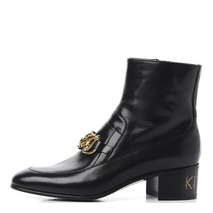 Gucci Goatskin Kitten Chain Horsebit Ankle Boots 38 Black 1 of 12