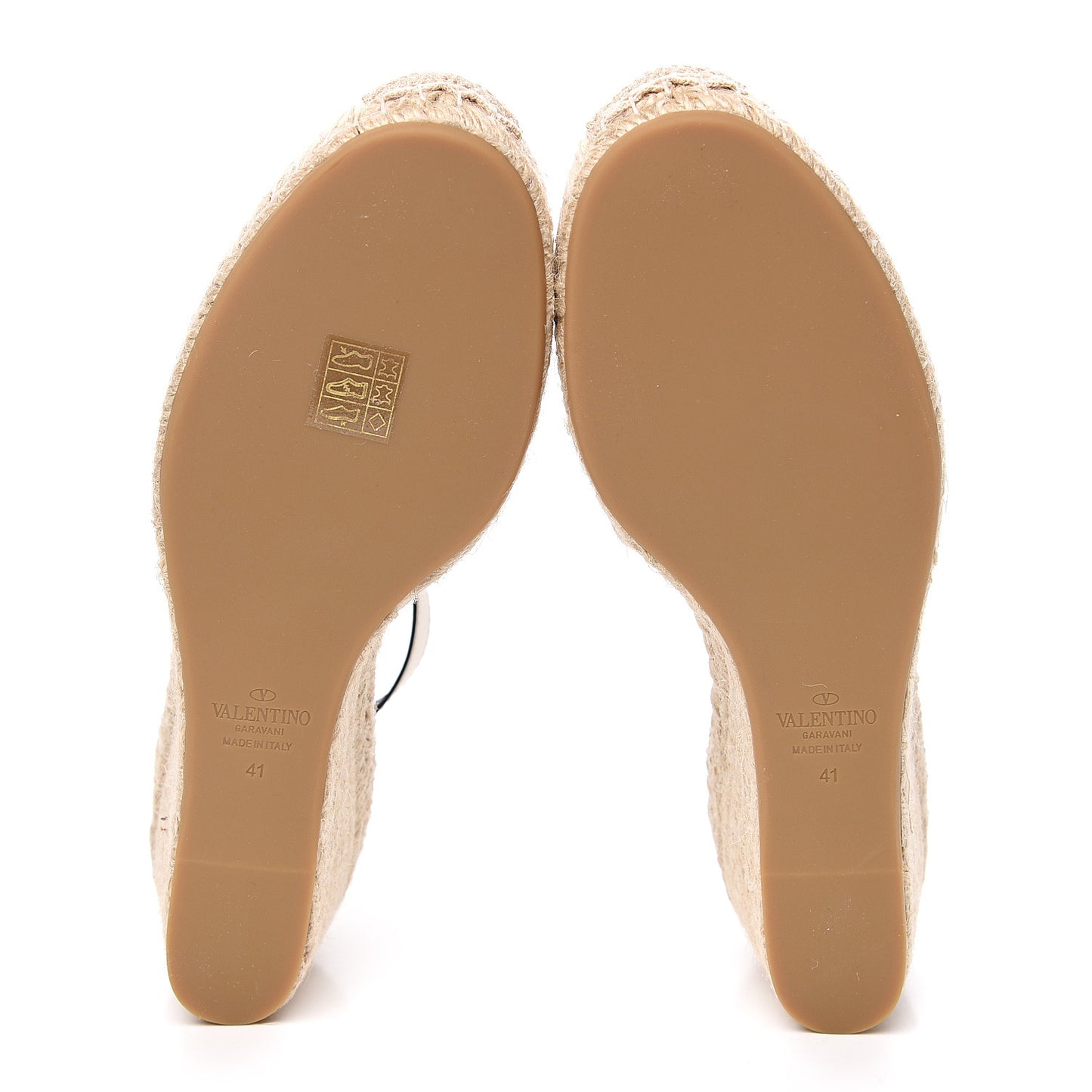 Grained Calfskin VLogo Ankle Wrap Espadrille Wedges 41 Light Ivory
