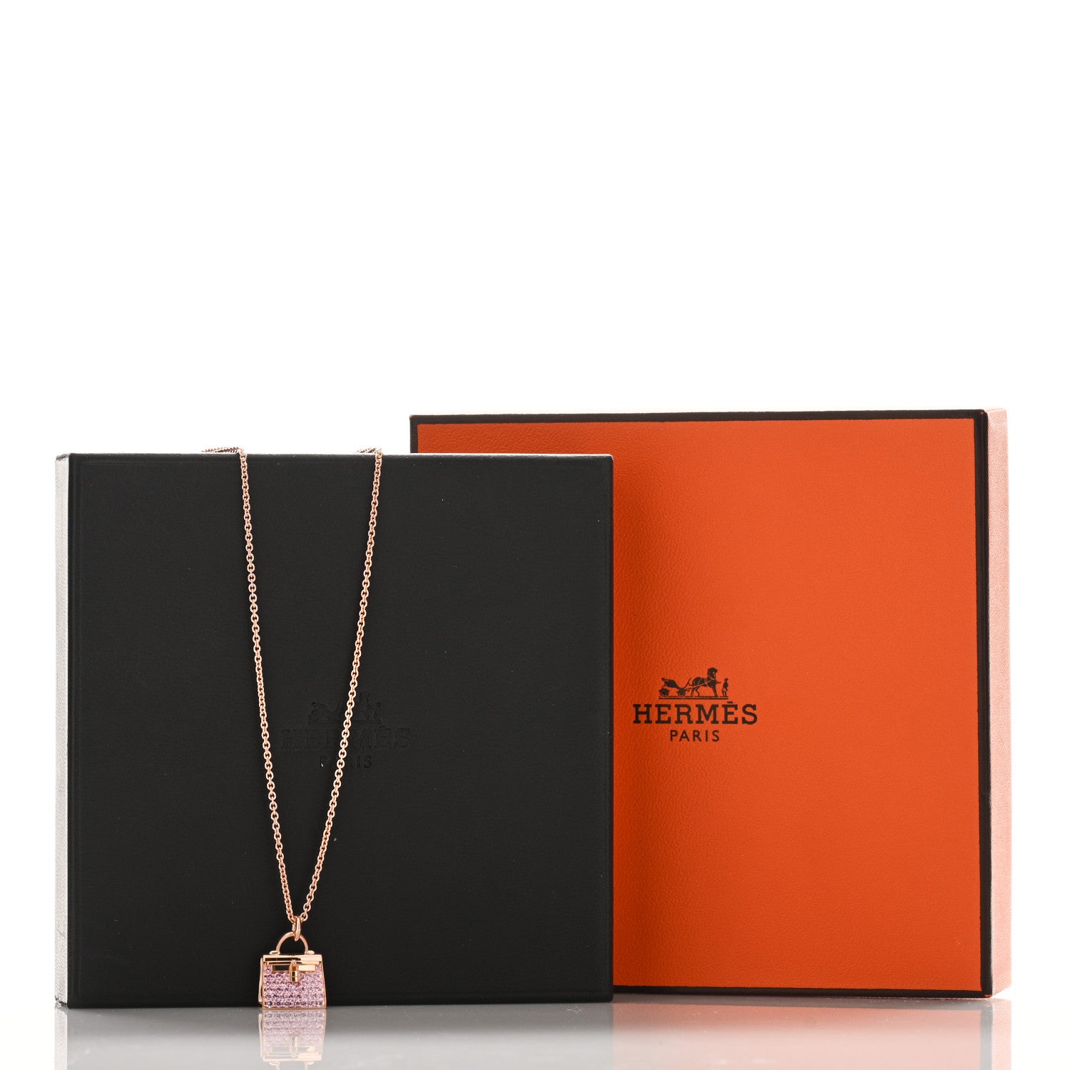 Hermes 18K Rose Gold Pink Sapphire Kelly Amulettes Pendant Necklace 5 of 5