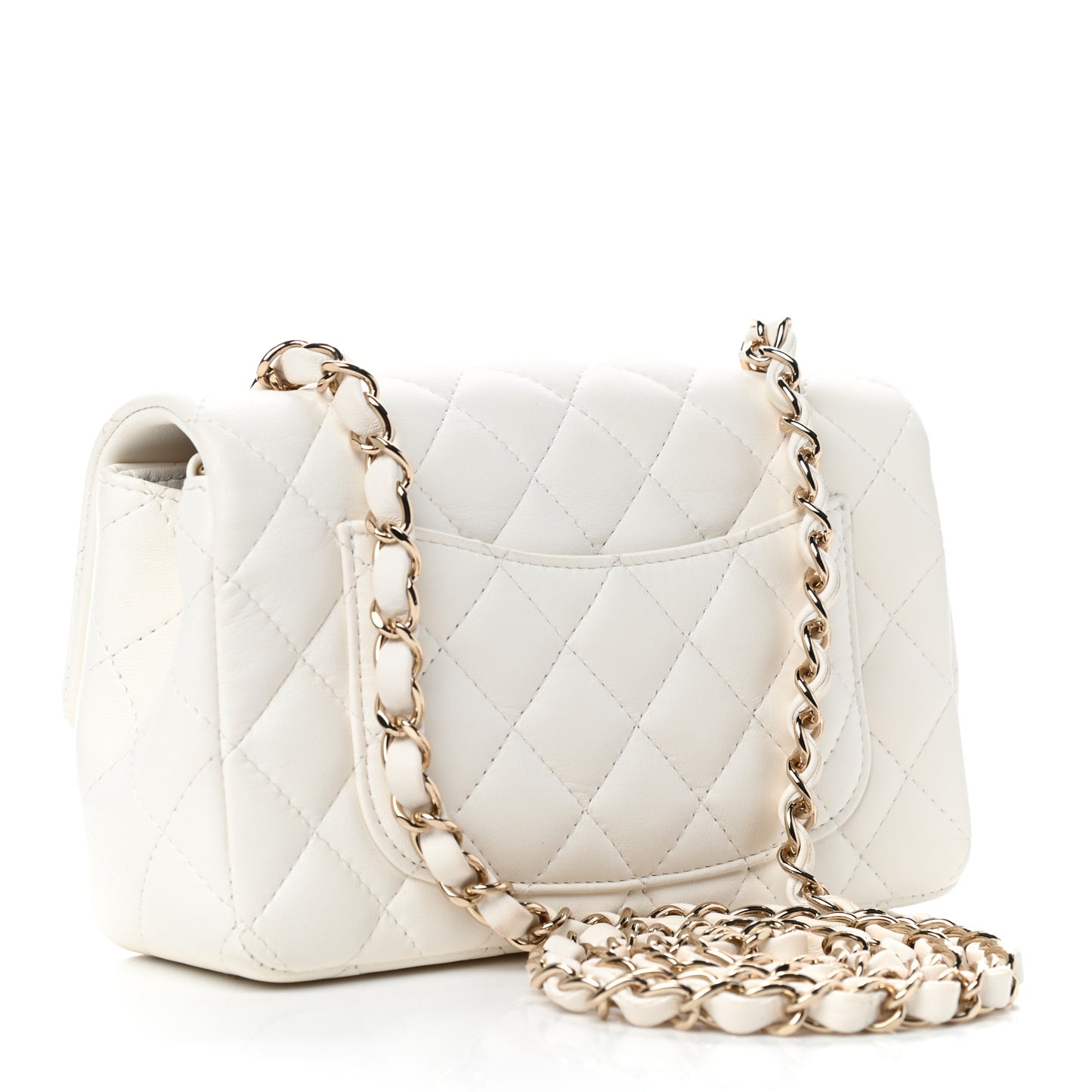 Lambskin Quilted Mini Rectangular Flap White