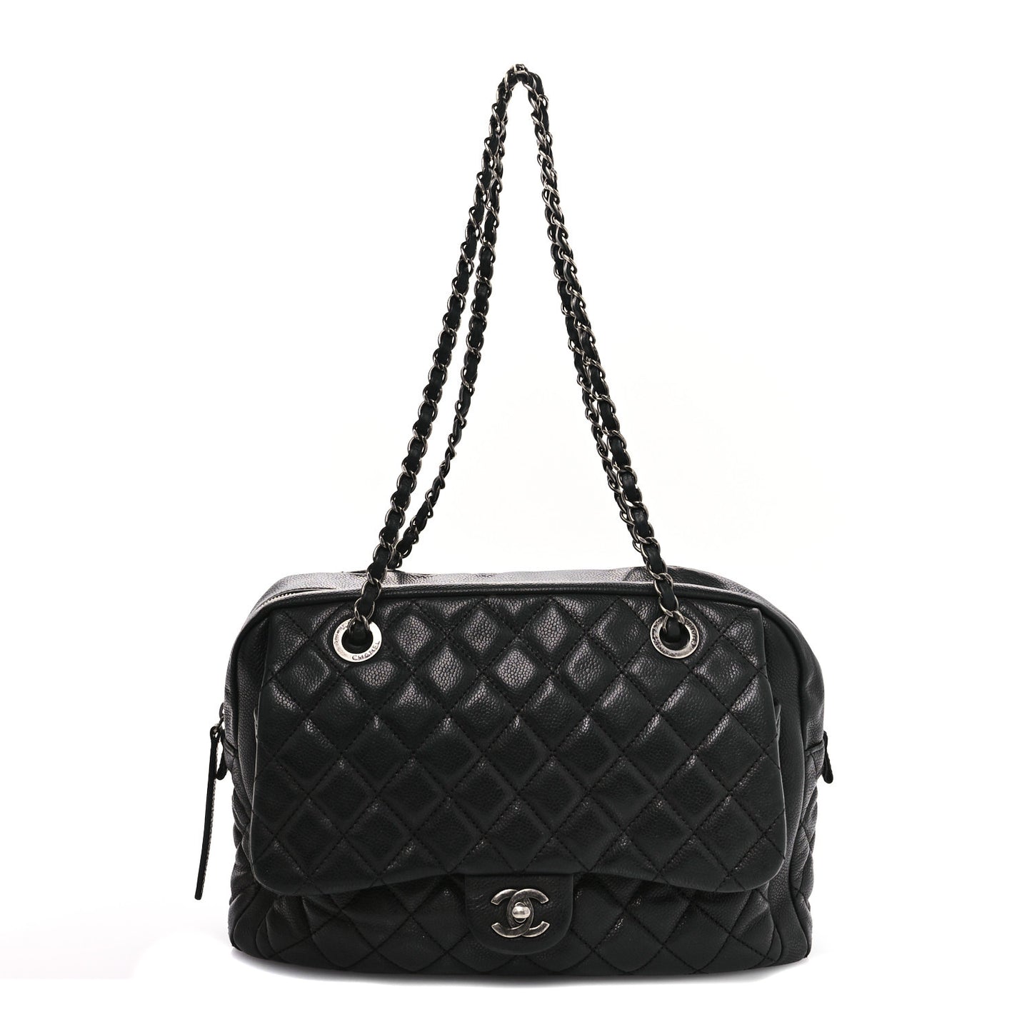 Caviar Quilted Travel Flap Tote Black