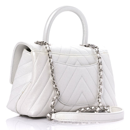 Chanel Iridescent Caviar Chevron Quilted Mini Coco Handle Flap White 3 of 10