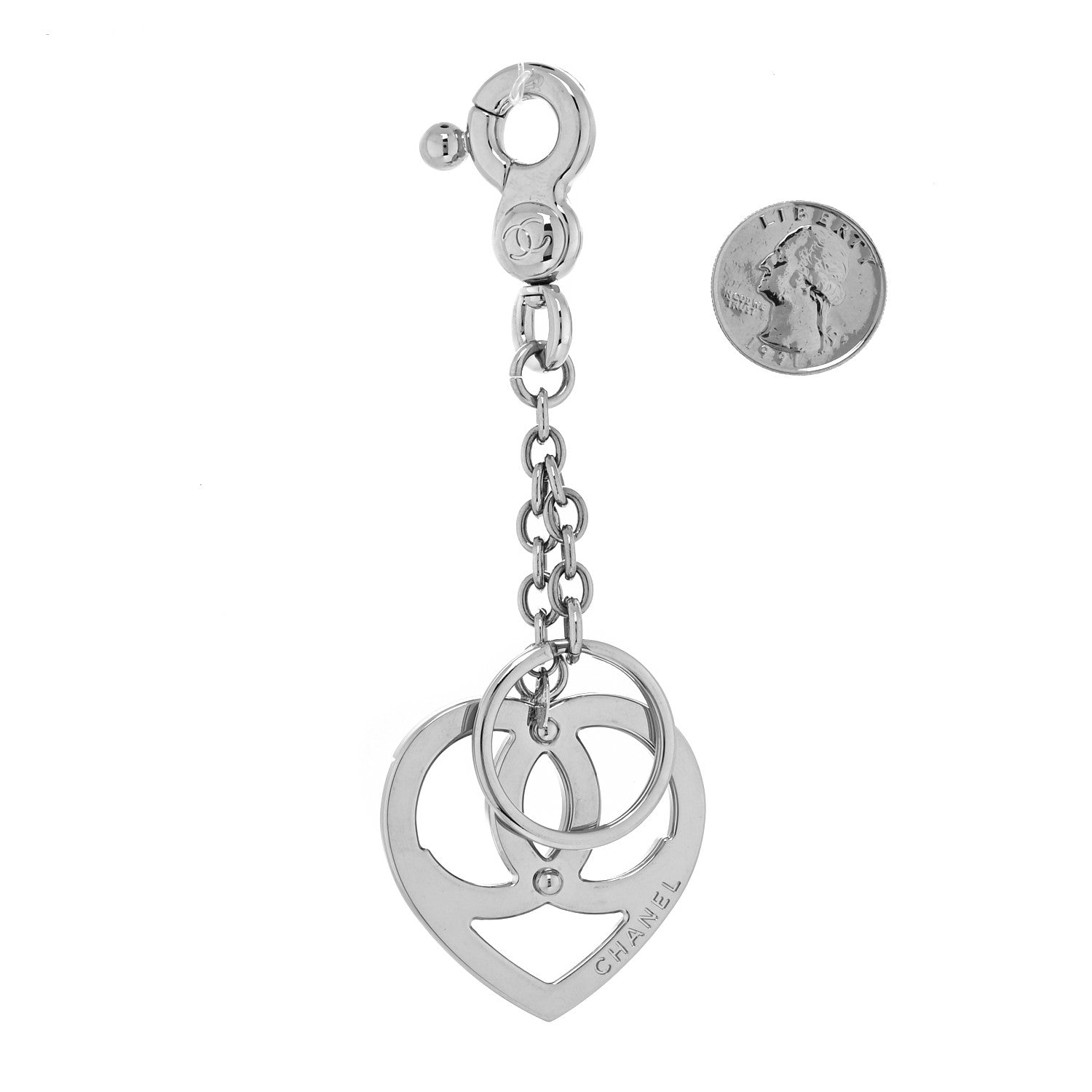 Chanel CC Heart Bag Charm White Silver 2 of 3
