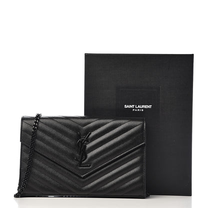Saint Laurent Grain De Poudre Matelasse Chevron Monogram Chain Wallet Black 12 of 12