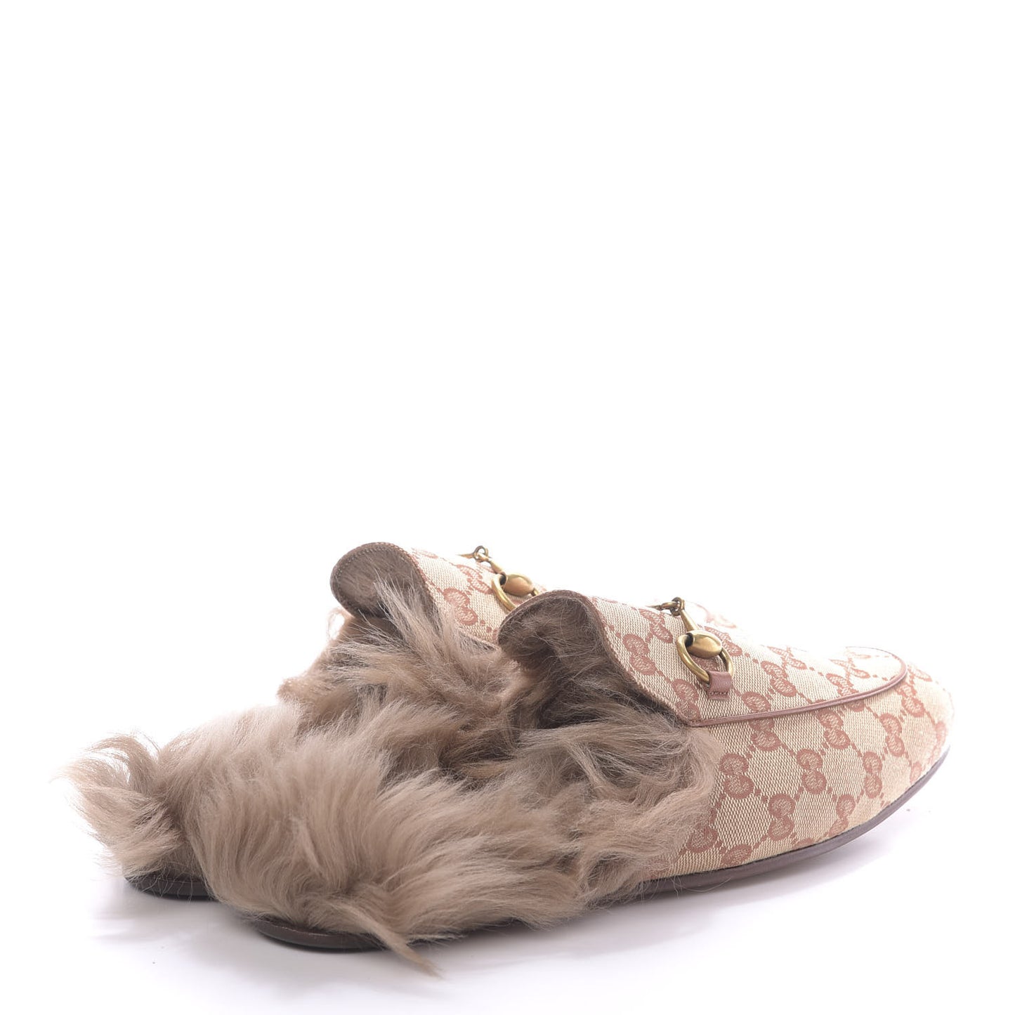 GG Monogram Fur Mens Princetown Slippers 9 Beige Ruggine Rust