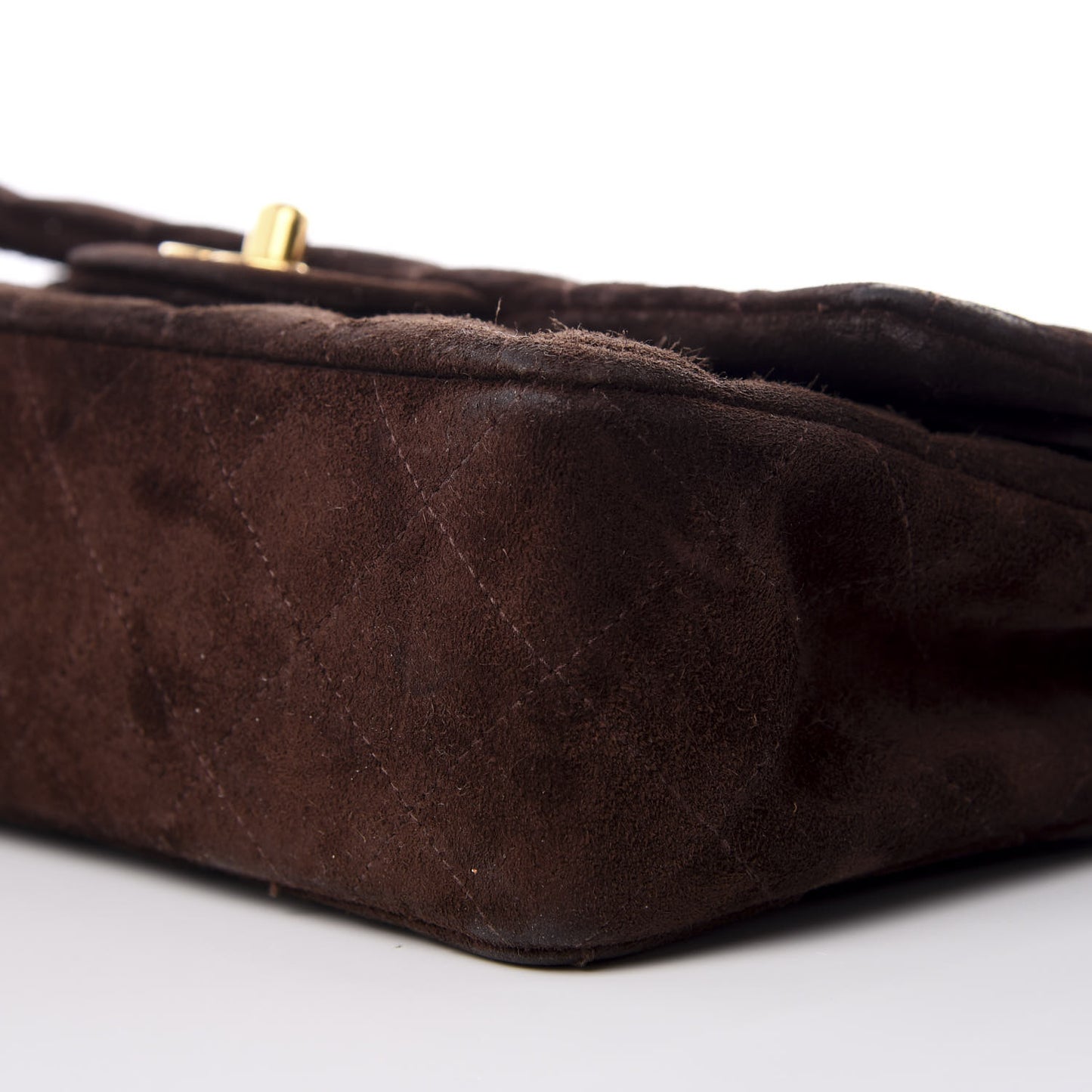 Suede Quilted Small Double Flap Bag Brown