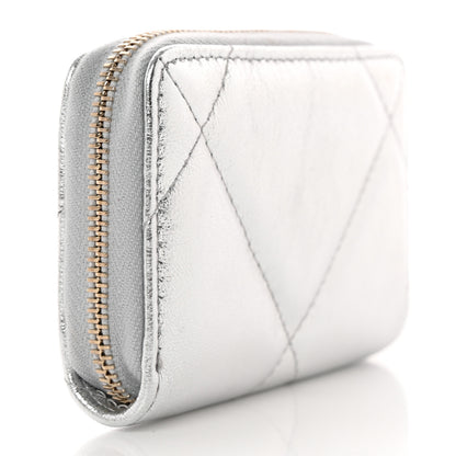 Chanel Metallic Lambskin Quilted Chanel 19 Zip Around Coin Purse Wallet Silver 3 of 7