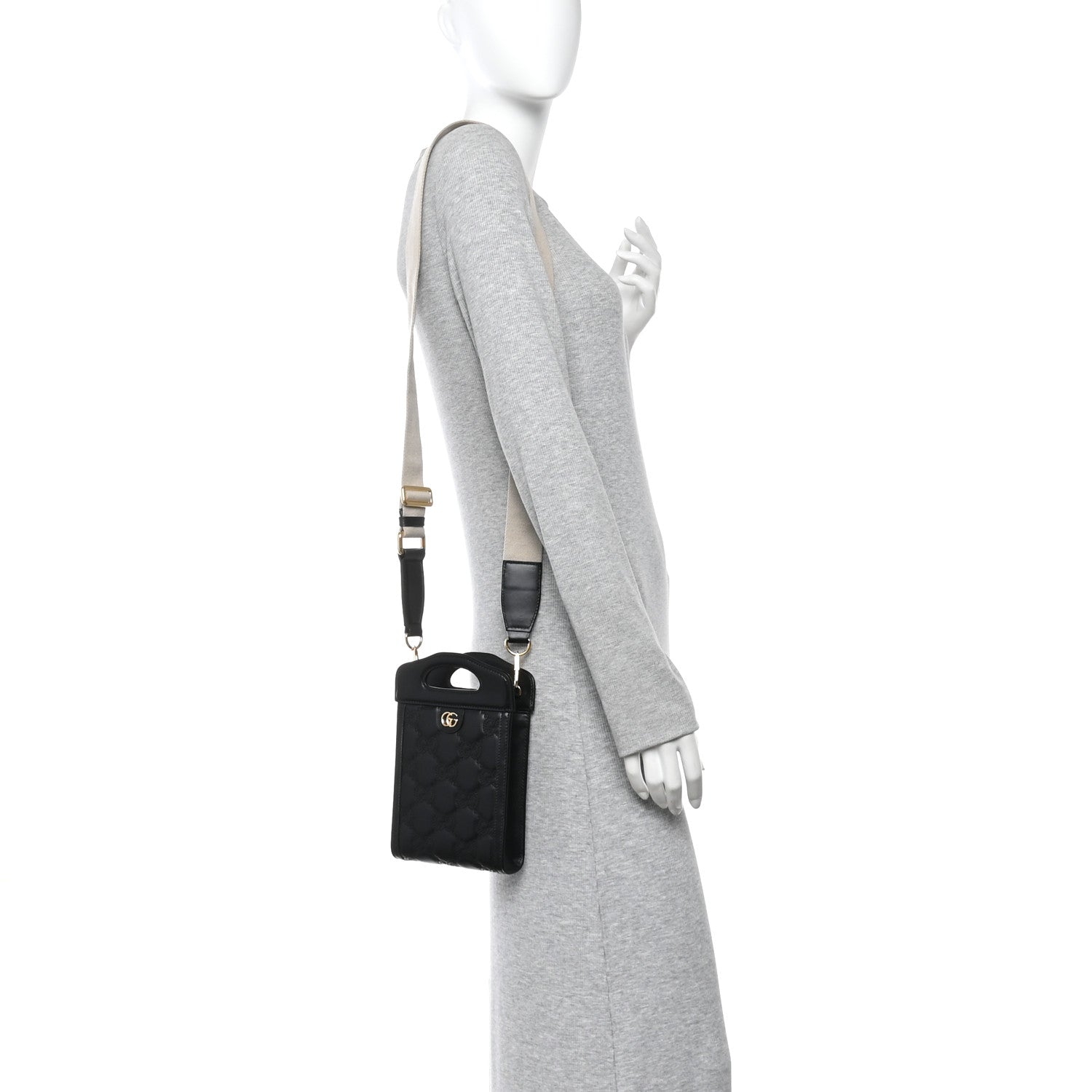 Gucci Calfskin GG Matelasse Mini Top Slip Handle Crossbody Bag Black Natural 2 of 10
