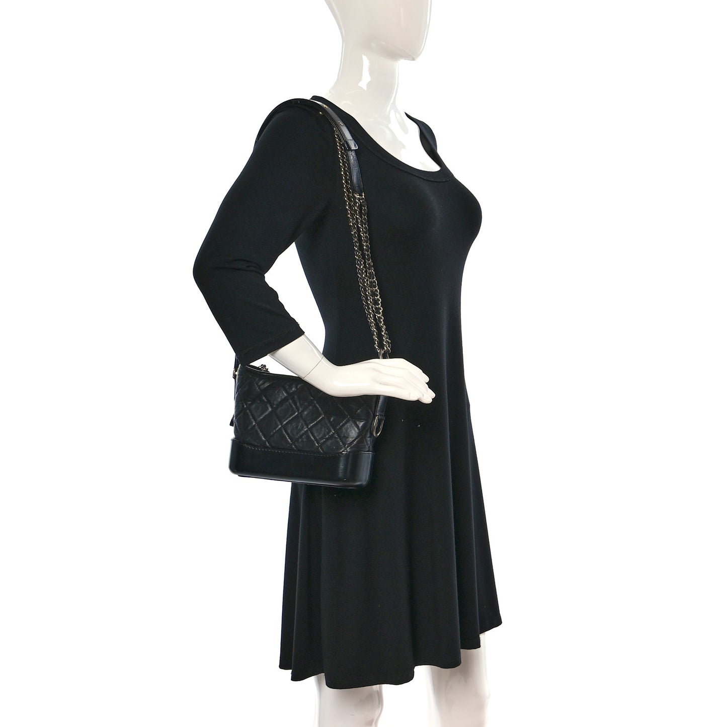 Aged Calfskin Quilted Small Gabrielle Hobo Black