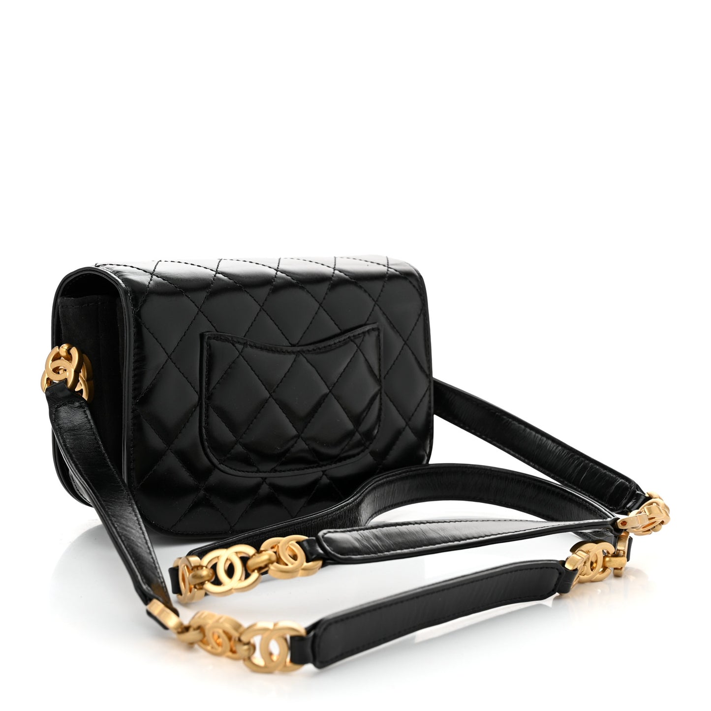 Shiny Calfskin Quilted Suede Goatskin Mini Messenger Black
