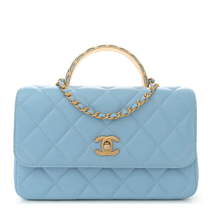 Chanel Lambskin Metal Quilted Twist Top Handle Flap With Chain Light Blue 1 of 11