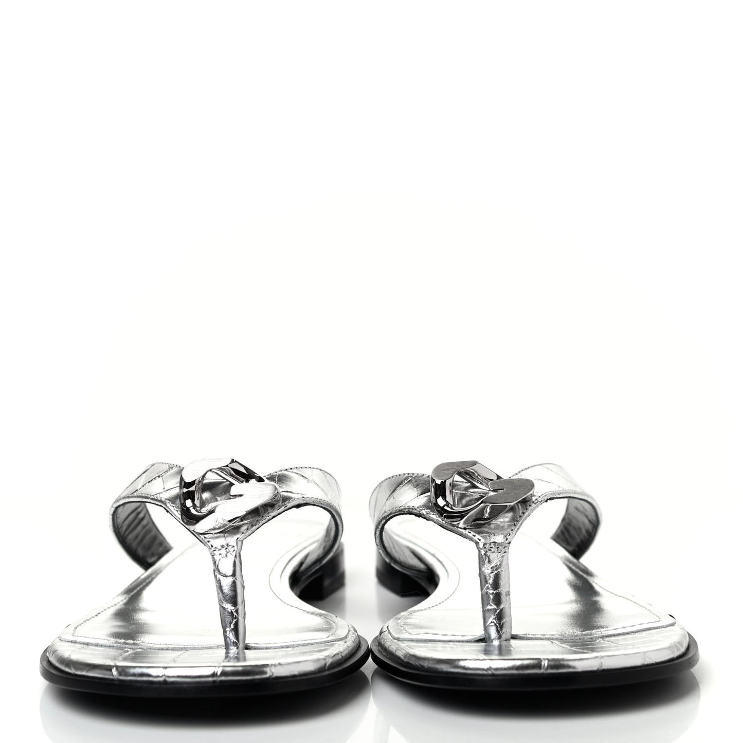 Calfskin G Chain Thong Sandals 38.5 Silver