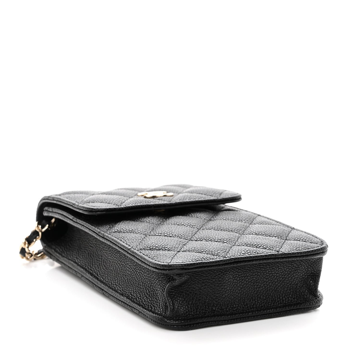 Caviar Quilted Bow Phone Holder Black