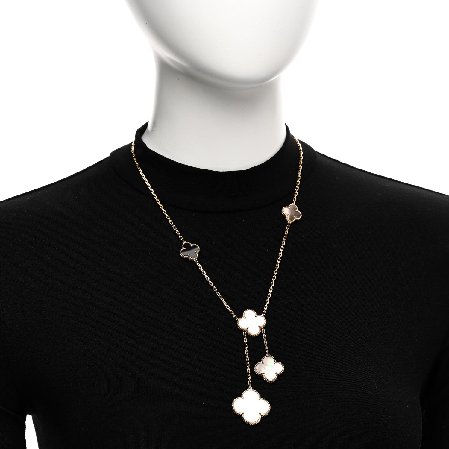 Van Cleef & Arpels 18K Yellow Gold Mother of Pearl Onyx 6 Motifs Magic Alhambra Necklace 2 of 6