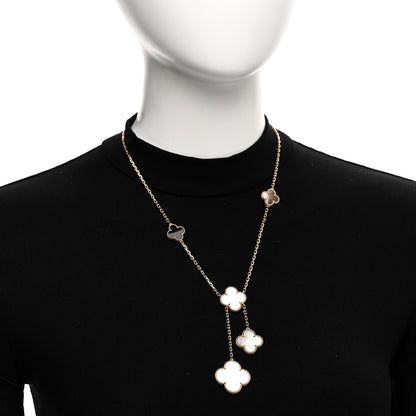 Van Cleef & Arpels 18K Yellow Gold Mother of Pearl Onyx 6 Motifs Magic Alhambra Necklace 2 of 6