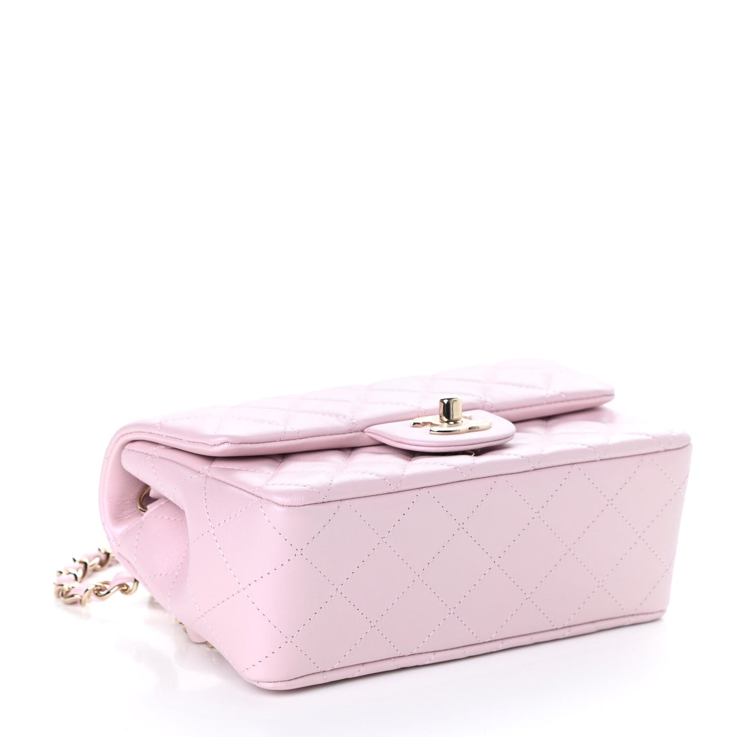 Iridescent Calfskin Quilted Mini Rectangular Flap Light Pink