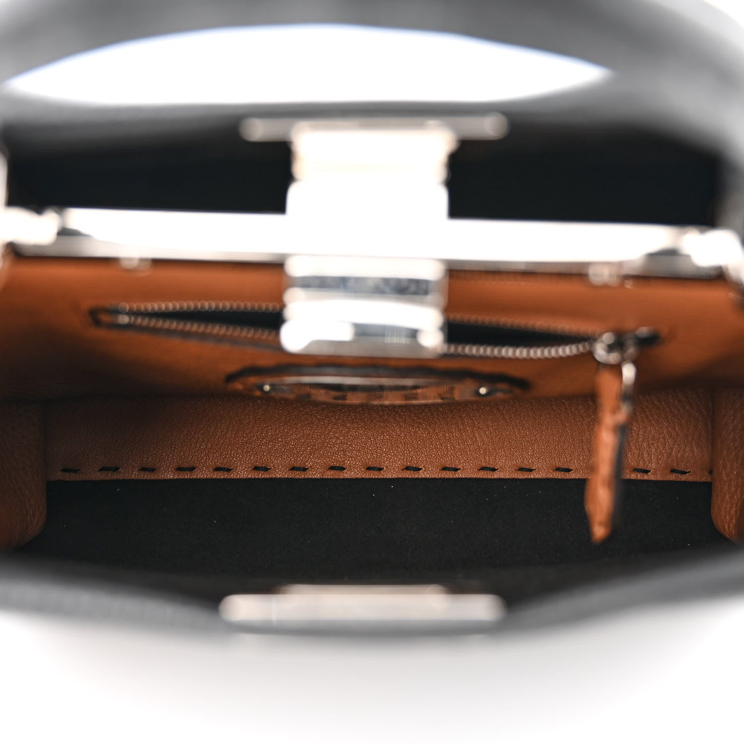 Fendi Cuoio Romano Selleria Bi-Color Mini Peekaboo Iconic Satchel Black Mou 6 of 11