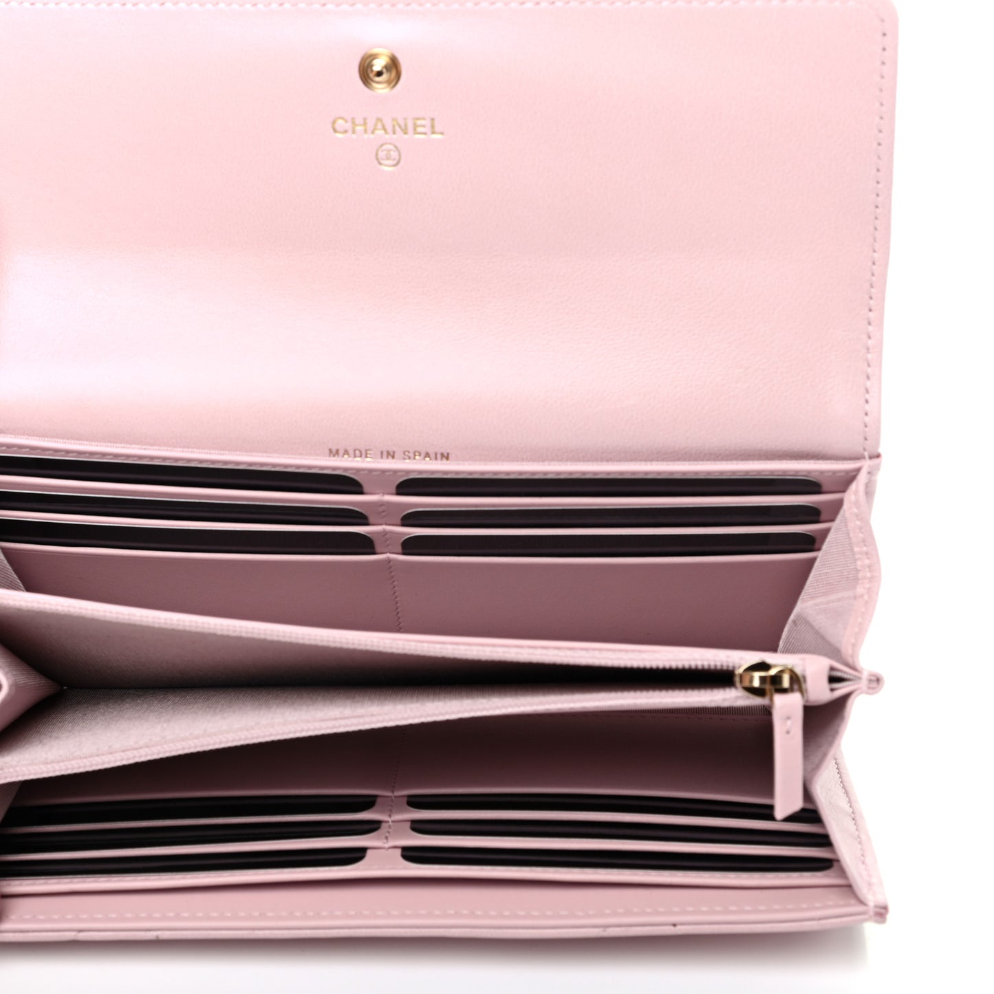 Shiny Goatskin Quilted Chanel 19 Flap Wallet Pink