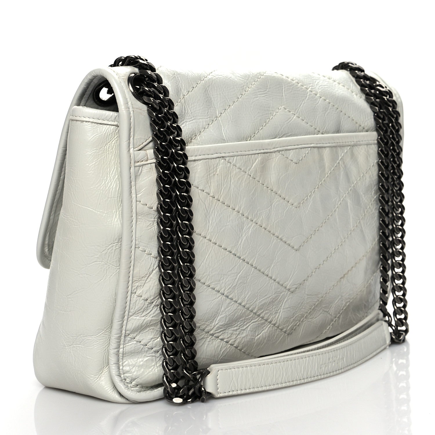Saint Laurent Crinkled Calfskin Matelasse Monogram Medium Niki Chain Satchel Dirty White 3 of 10