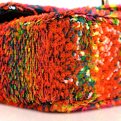 Chanel Sequin Logo Single Flap Orange Turquoise Pink 9 of 10