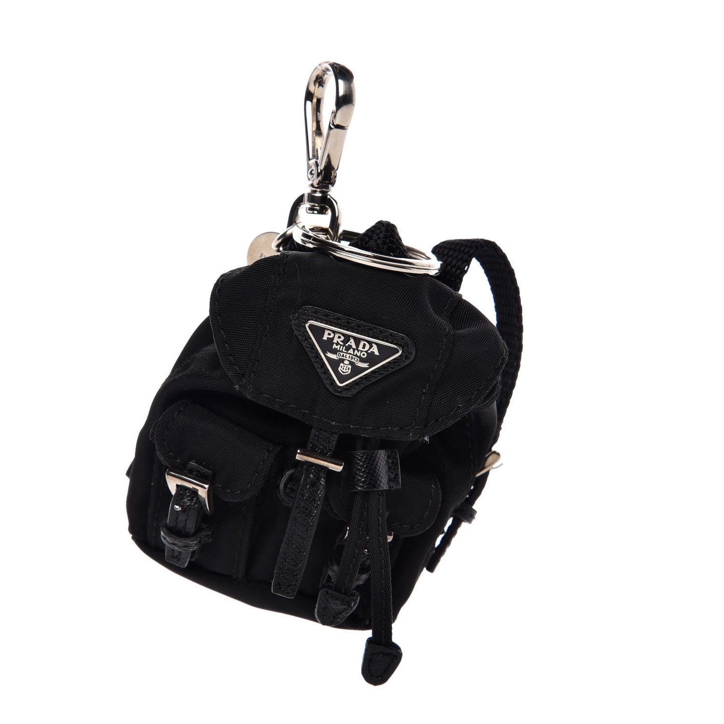 Saffiano Cuir Backpack Keychain Charm Black