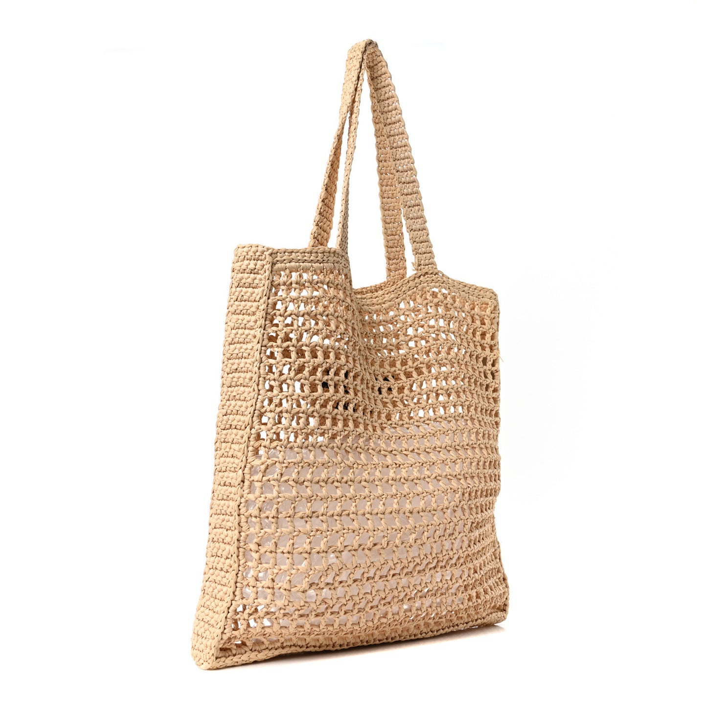 Yarn Raffia Effect Crochet Logo Embroidered Tote Bag Naturale