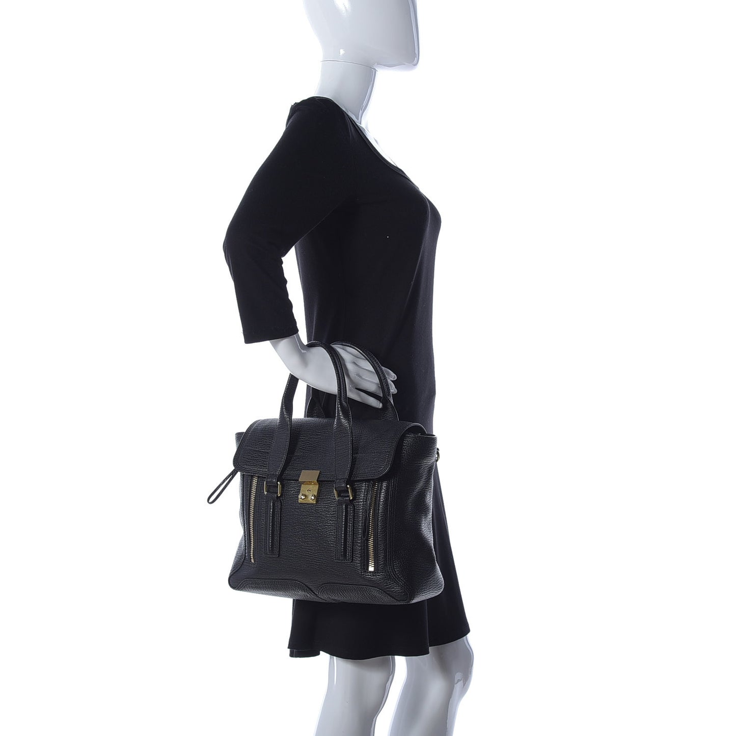 Textured Calfskin Medium Pashli Satchel Black