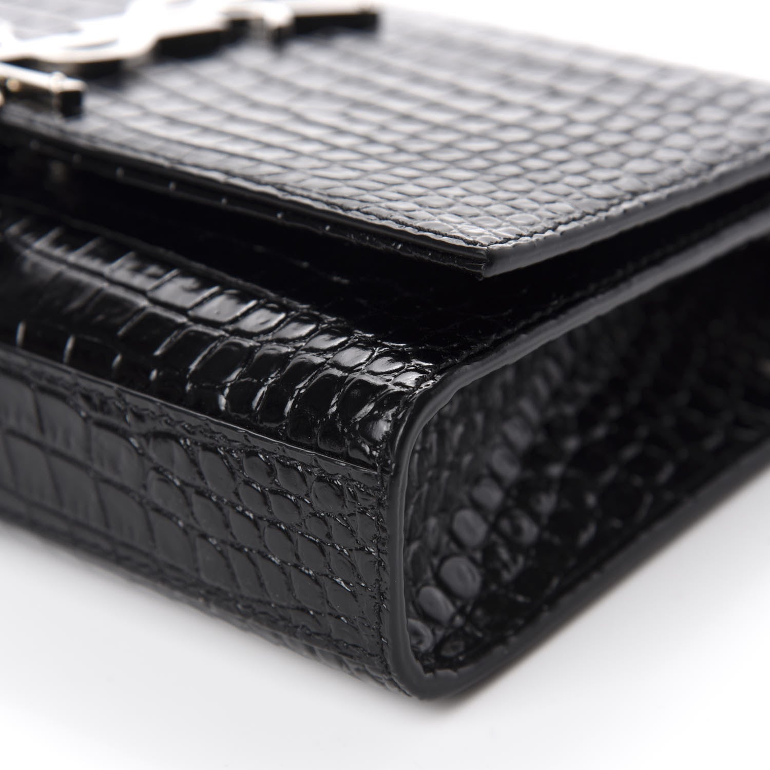 Saint Laurent Calfskin Crocodile Embossed Small Classic Monogram Kate Tassel Satchel Black 7 of 10