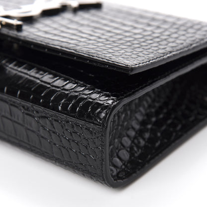 Saint Laurent Calfskin Crocodile Embossed Small Classic Monogram Kate Tassel Satchel Black 7 of 10