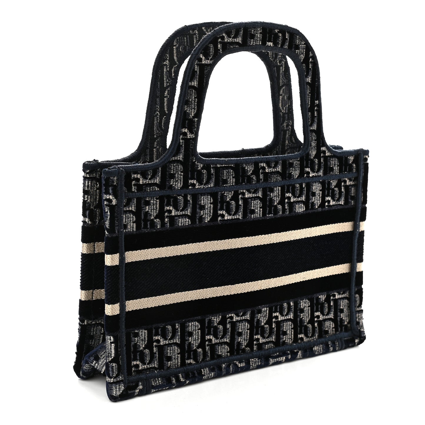 Velvet Oblique Embroidered Mini Book Tote Blue