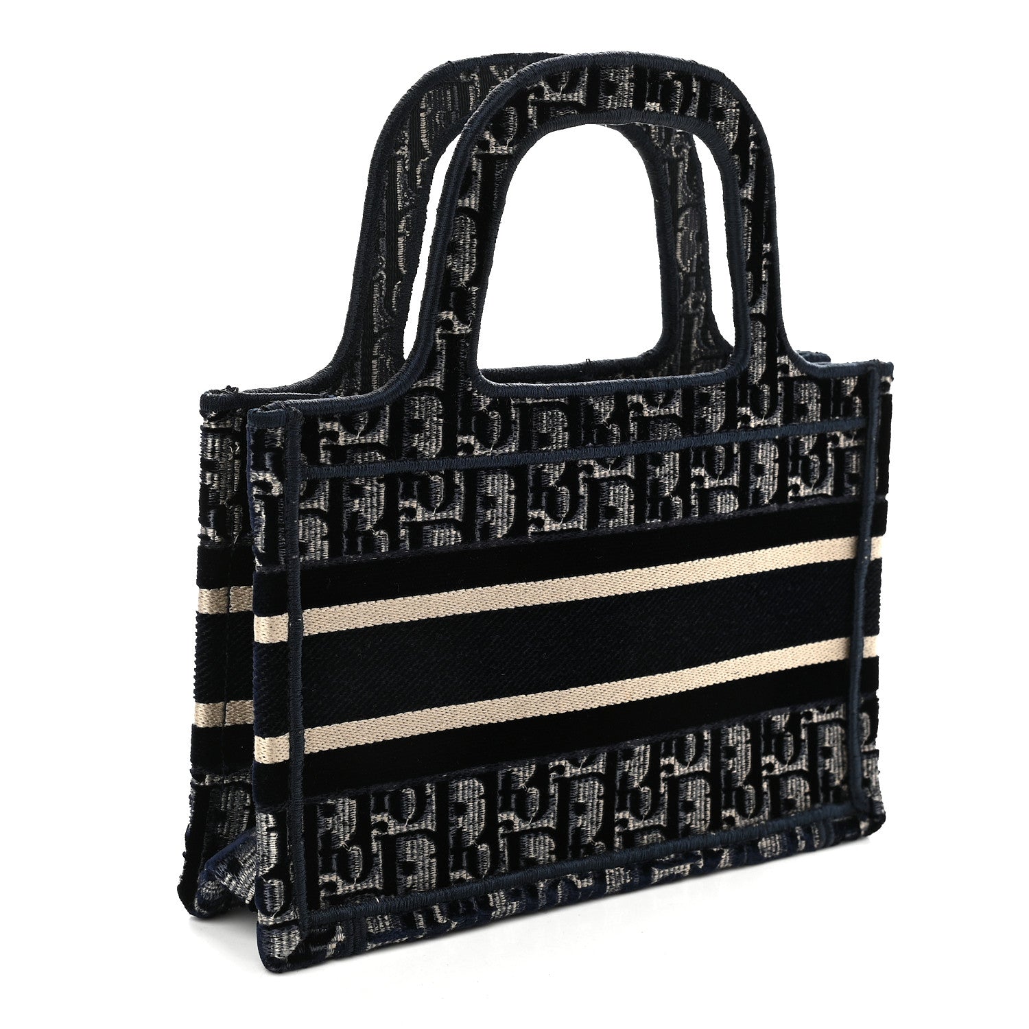 Christian Dior Velvet Oblique Embroidered Mini Book Tote Blue 3 of 9