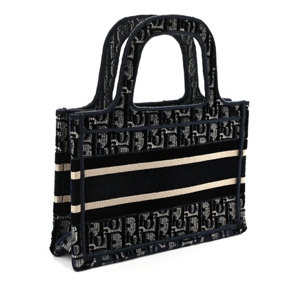 Christian Dior Velvet Oblique Embroidered Mini Book Tote Blue 3 of 9