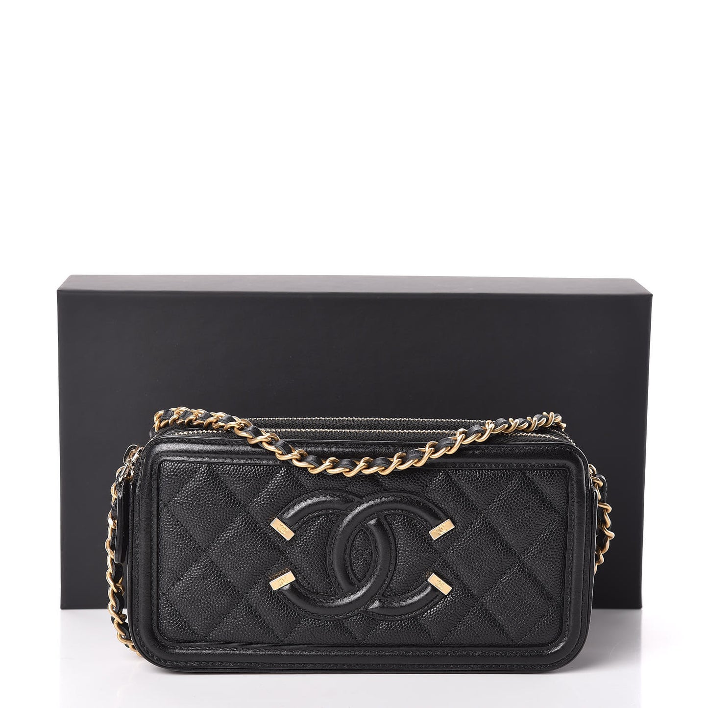 Caviar Quilted CC Filigree Clutch With Chain Black