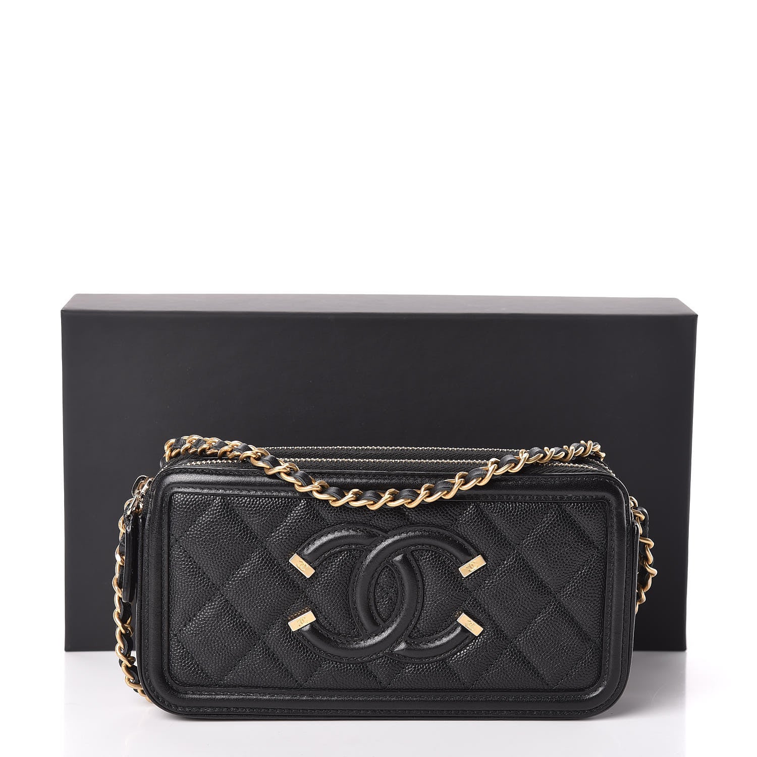 Chanel Caviar Quilted CC Filigree Clutch With Chain Black 14 of 14