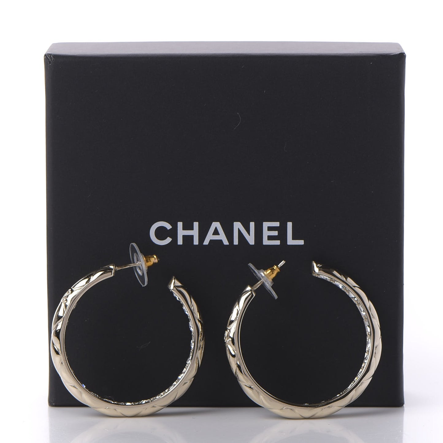 Crystal Quilted CC Hoop Earrings Gold