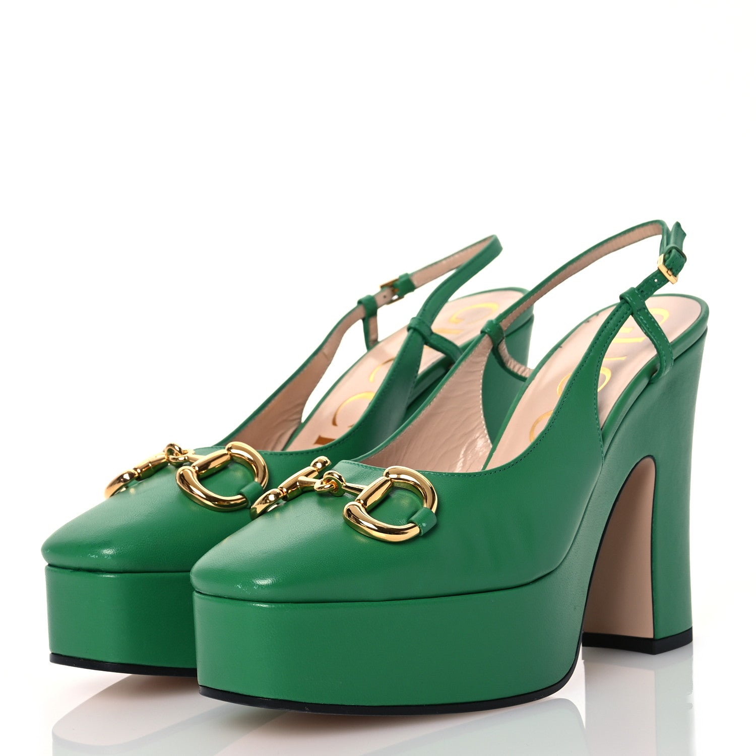 Gucci Nappa Horsebit Platform 35/120mm Slingback Pumps 38 New Shamrock 3 of 14