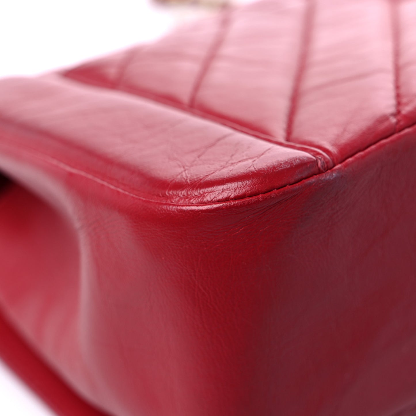 Calfskin Chevron Quilted Top Handle Flap Red