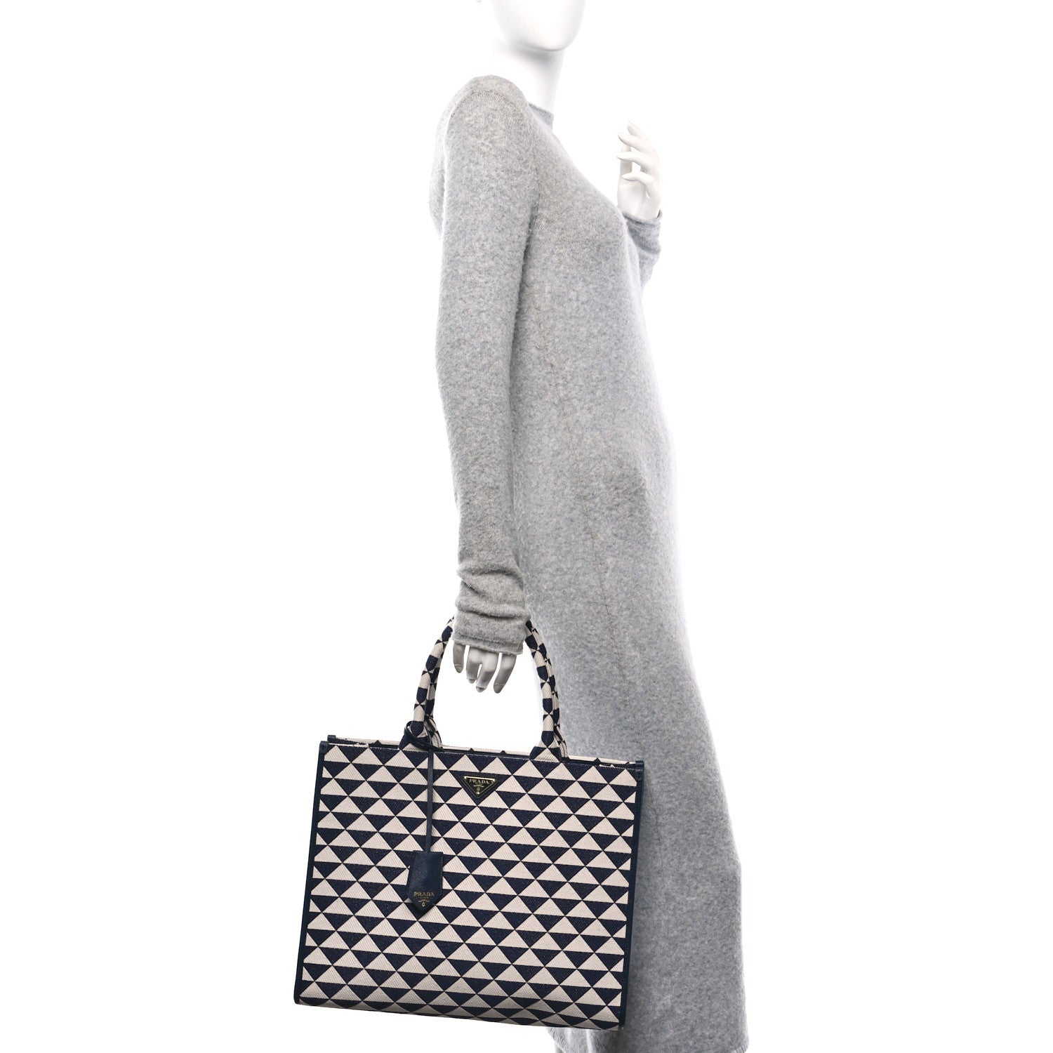 Prada Jacquard Saffiano Triangolo Symbole Embroidered Large Tote Baltico Talco 2 of 9