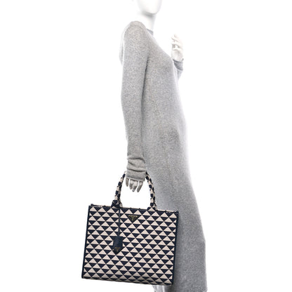 Prada Jacquard Saffiano Triangolo Symbole Embroidered Large Tote Baltico Talco 2 of 9