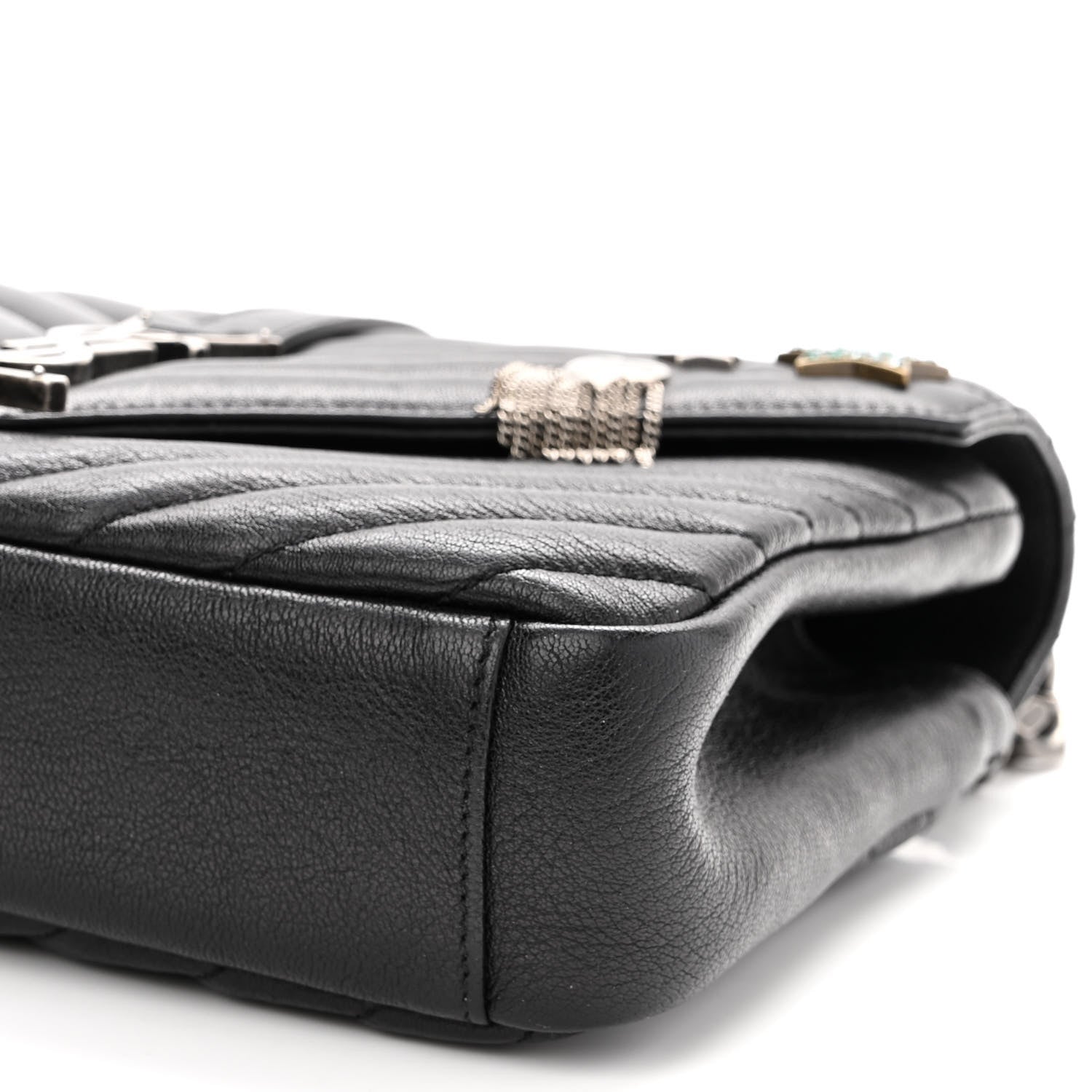 Saint Laurent Sheepskin Matelasse Chevron Monogram Medium Pins College Bag Black 10 of 11
