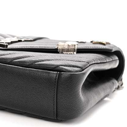 Saint Laurent Sheepskin Matelasse Chevron Monogram Medium Pins College Bag Black 10 of 11
