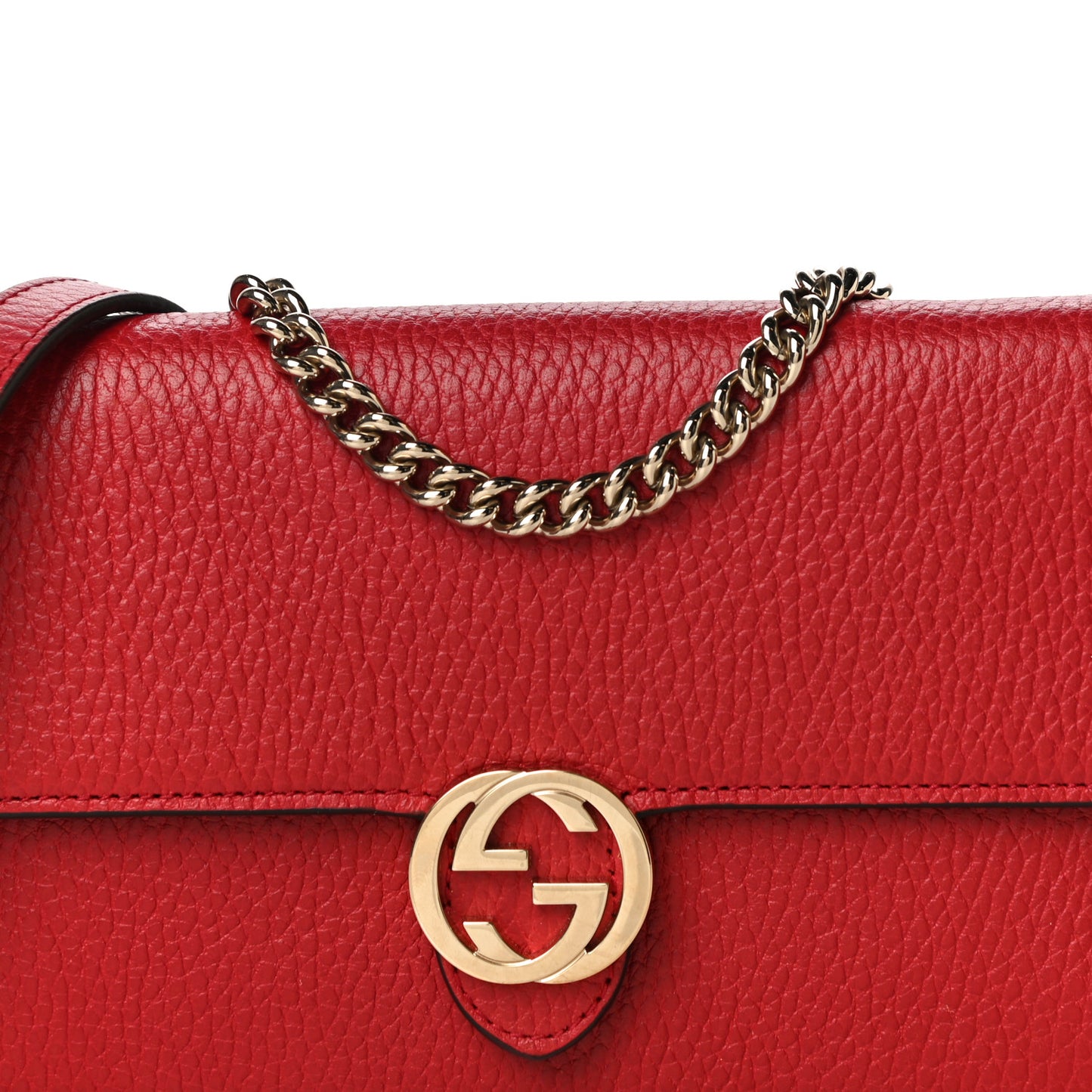 Dollar Calfskin Interlocking G Chain Wallet Red
