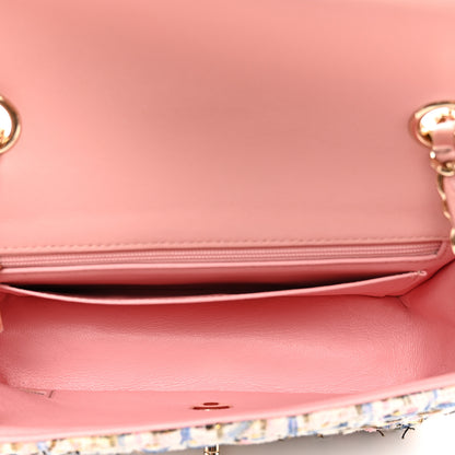 Chanel Tweed Quilted Mini Rectangular Flap Light Blue Pink Gold White 6 of 11