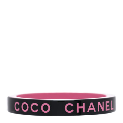 Chanel Resin Logo Bangle Bracelet Pink Black 2 of 3
