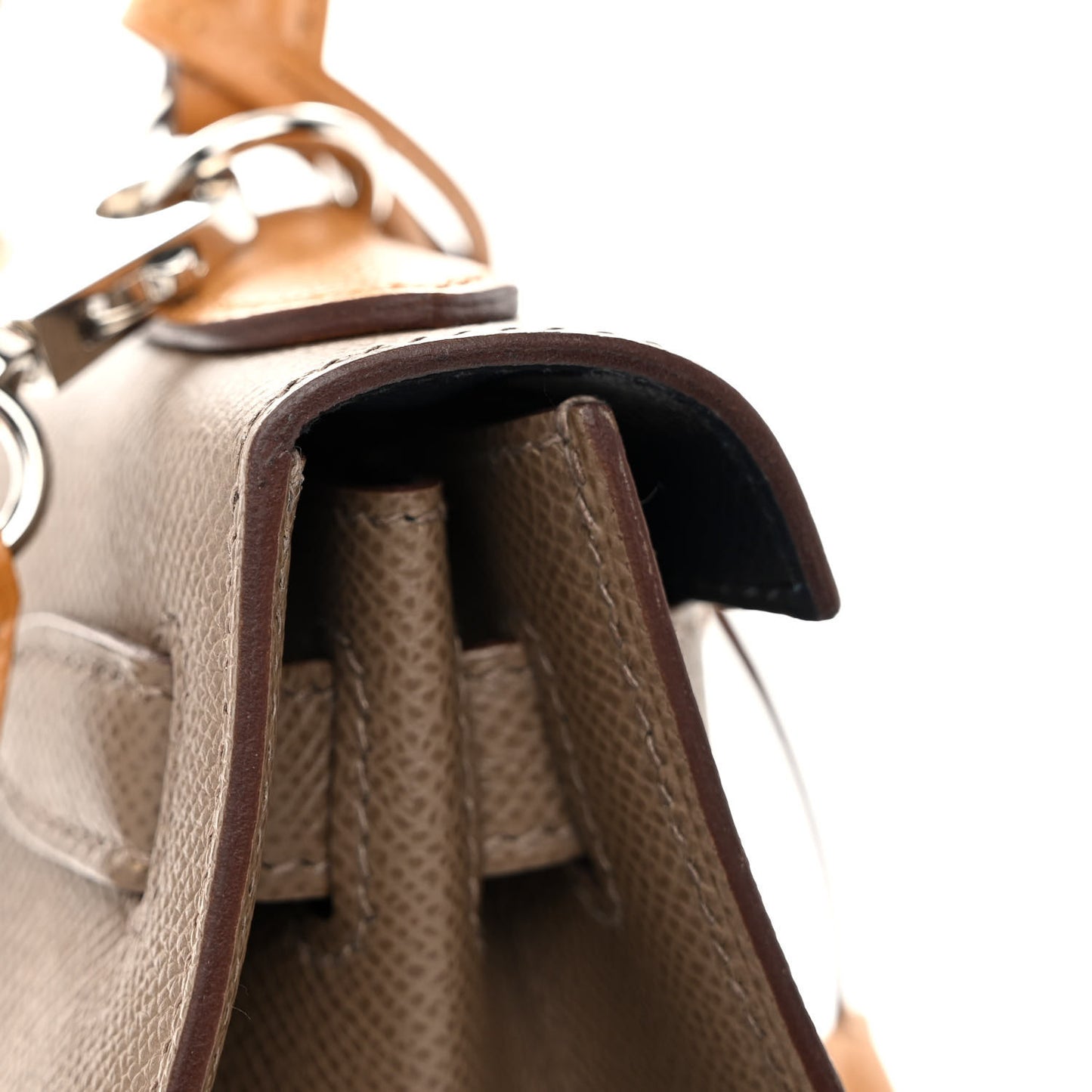 Epsom Casaque Kelly Sellier 28 Sesame Etoupe Bleu Indigo