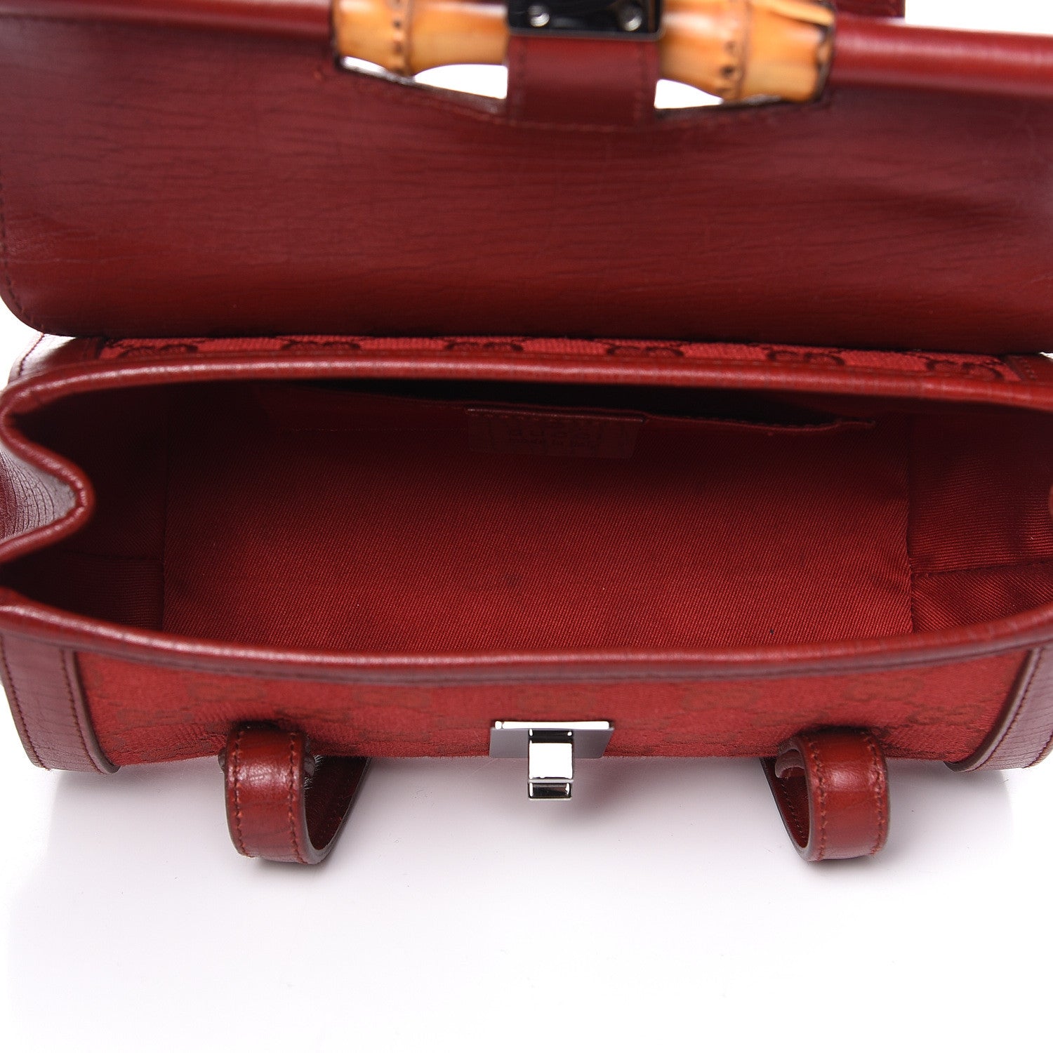 Gucci Monogram Small Bamboo Bullet Satchel Red 5 of 10